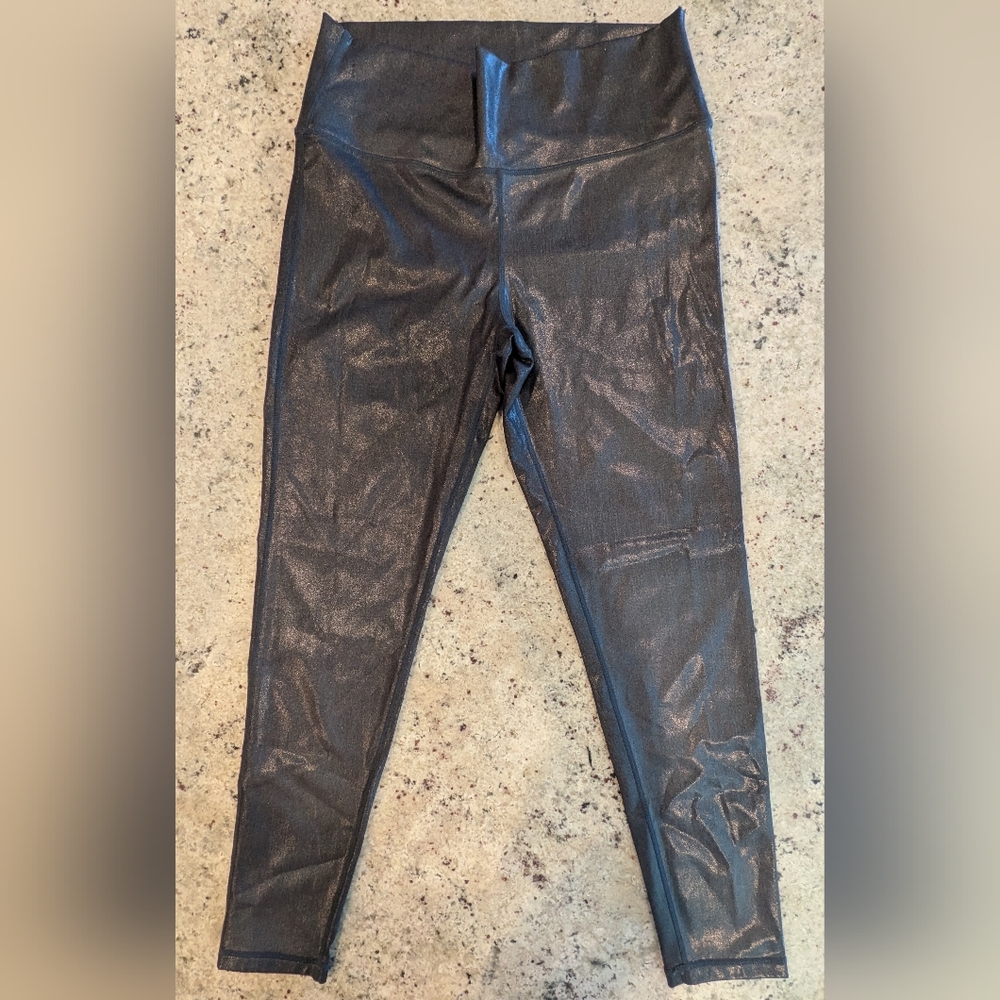 Mono B Coated Shiny High Rise Leggings XL Black Faux Leather Look Athleisure
